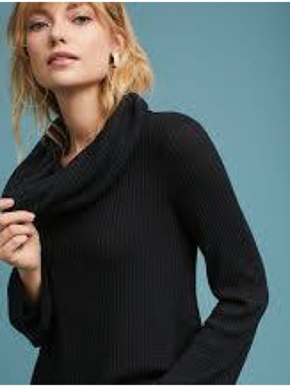 Anthropologie Black Ribbed Cowl Pullover Medium
